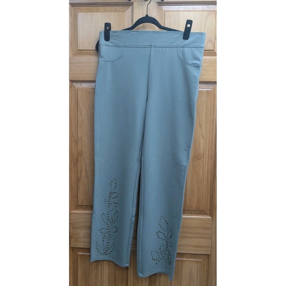Slim Factor By Investments Size L Women's Slim Straight Khaki Green Pants Stretc